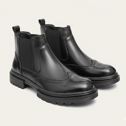 Men's Leather Chelsea Boots Smart Brogue Brown - Fashinoza