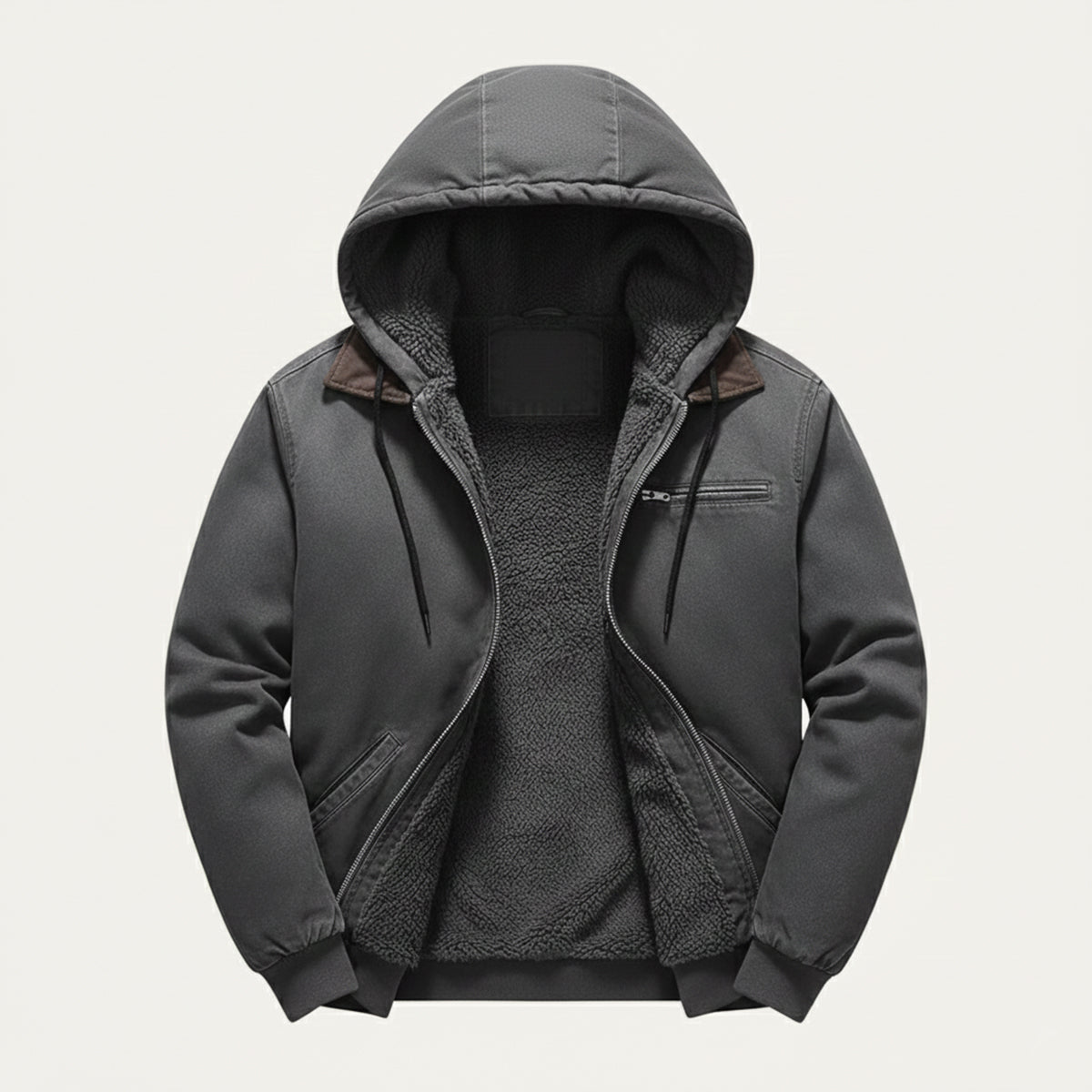 Men's Hooded Jacket Fleece Lined Warm Black