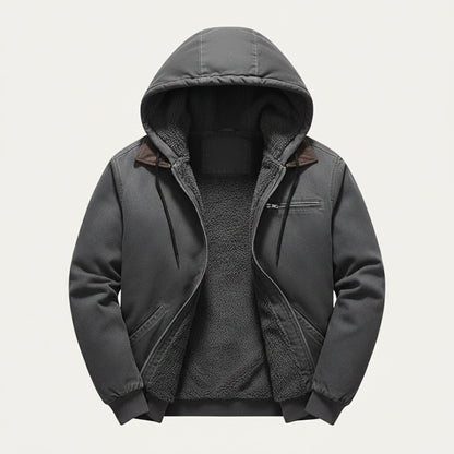 Men's Hooded Jacket Fleece Lined Warm Black