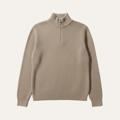 Men's Quarter Zip Ribbed Sweater Casual Knit