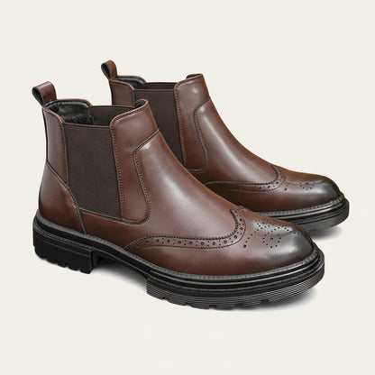 Men's Leather Chelsea Boots Smart Brogue Brown