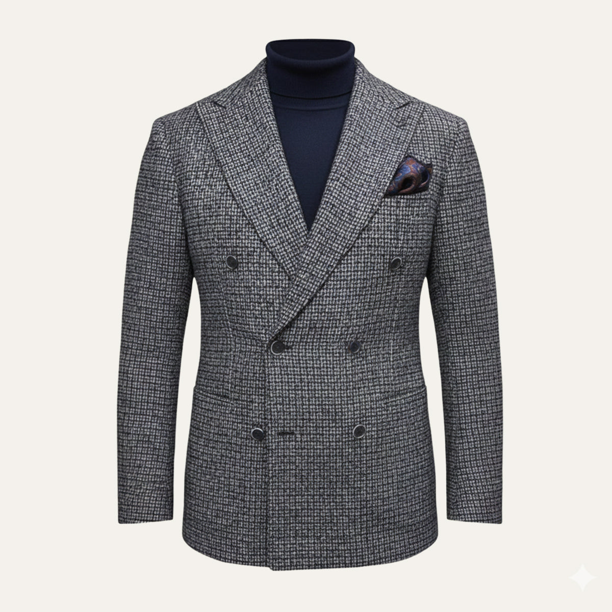 Men's Plaid Blazer Jacket Checked Double Breasted Wool
