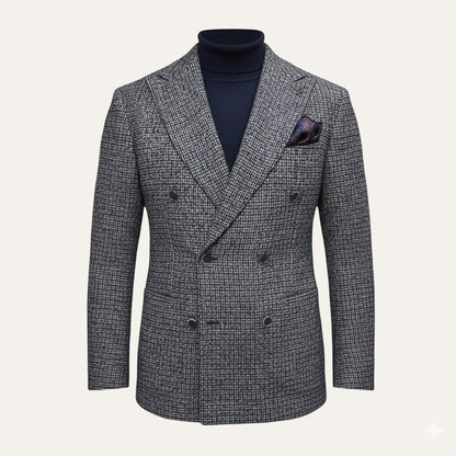 Men's Plaid Blazer Jacket Checked Double Breasted Wool
