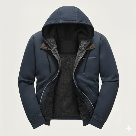 Men's Hooded Jacket Fleece Lined Warm Black - Fashinoza