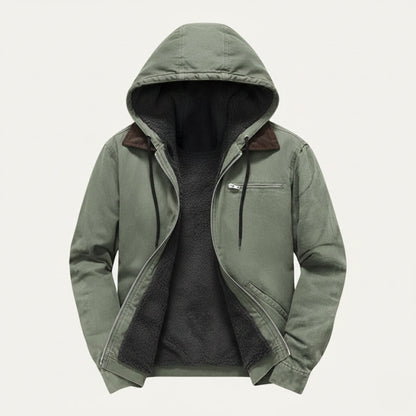 Men's Hooded Jacket Fleece Lined Warm Black