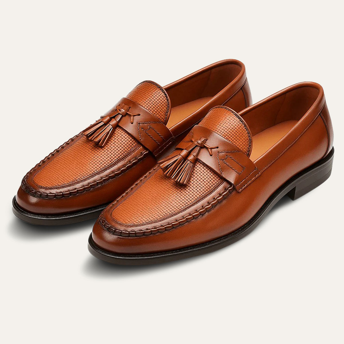 Men's Leather Tassel Loafers Formal Black - Fashinoza