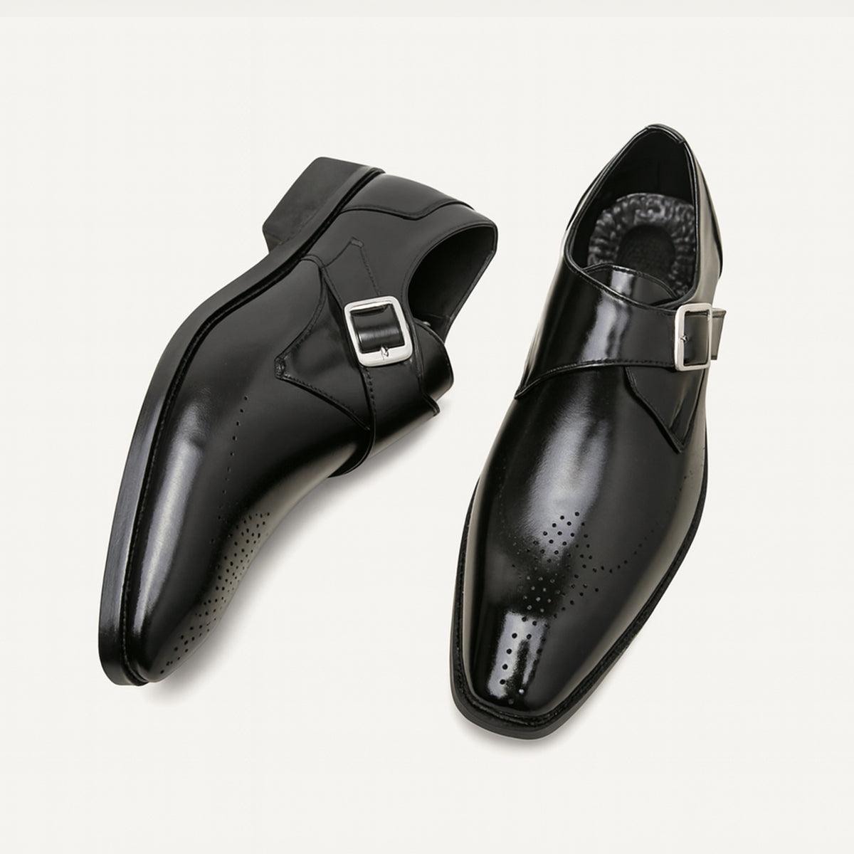 Men's Italian Leather Dress Shoes Buckle Black
