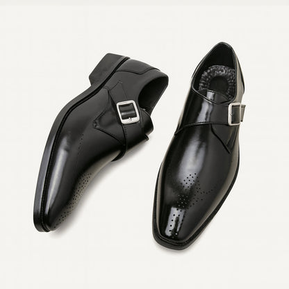 Men's Italian Leather Dress Shoes Buckle Black