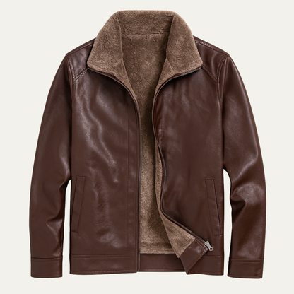 Men's Leather Zip Up Coat Fleece Lined - Fashinoza