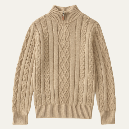 Men's Cable Knit Half Zip Sweater Warm Chunky Knit - Fashinoza