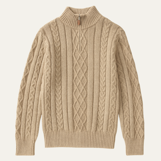 Men's Cable Knit Half Zip Sweater Warm Chunky Knit - Fashinoza