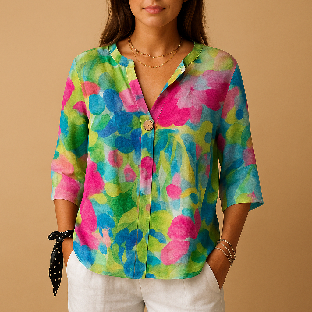 Women Floral Button-Down Blouse - 
Fashinoza
