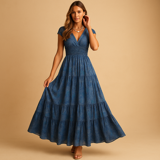 Women's Floral Maxi Dress Ruffle Collar - 
Fashinoza