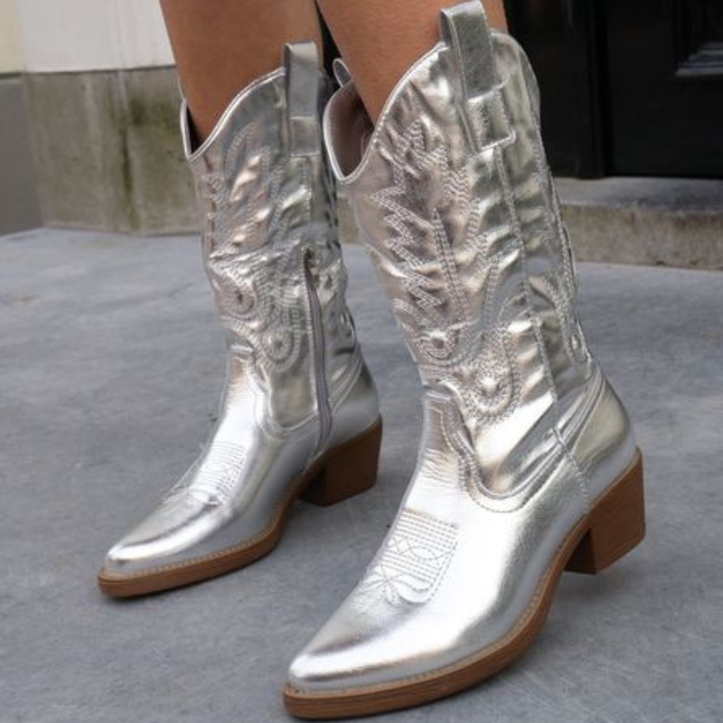Women's Metallic Cowboy Boots Zip