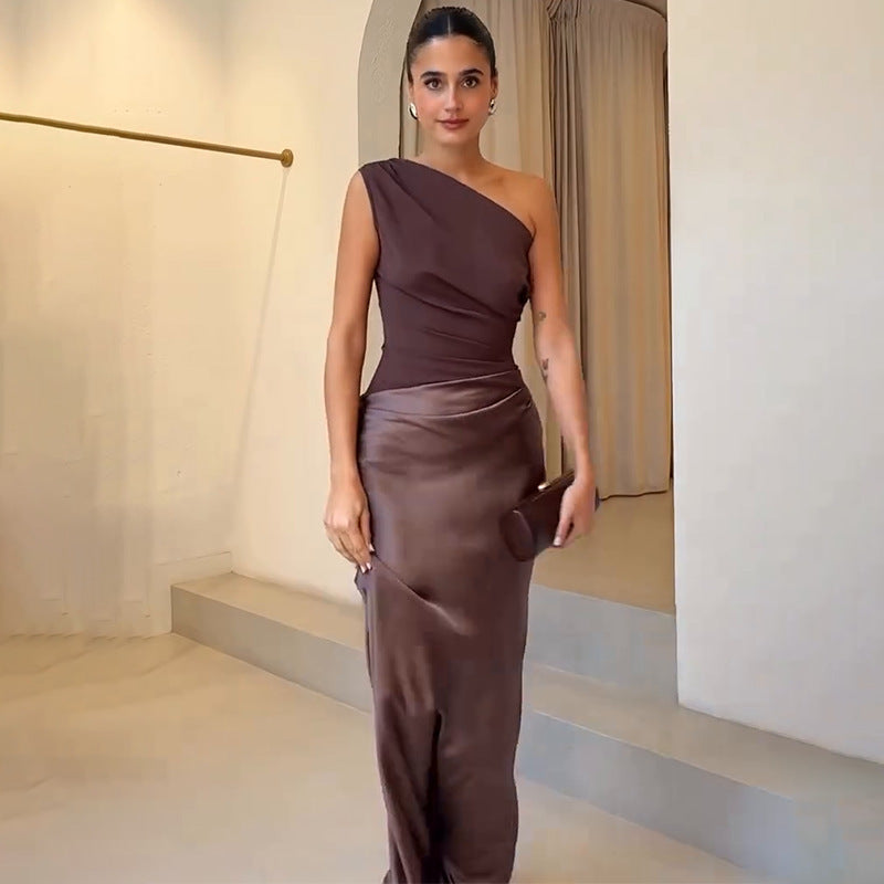 Women's One Shoulder Maxi Dress - 
Fashinoza