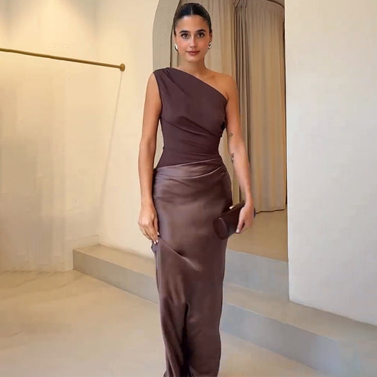 Women's One Shoulder Maxi Dress - 
Fashinoza