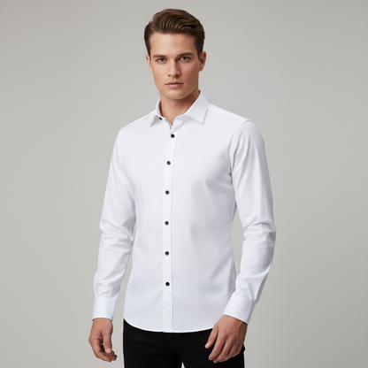Men's Slim Fit Dress Shirt Cotton Button Down White - Fashinoza