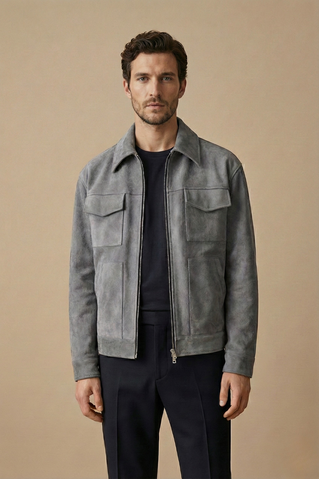 Men's Zip-Up Collared Jacket - Fashinoza