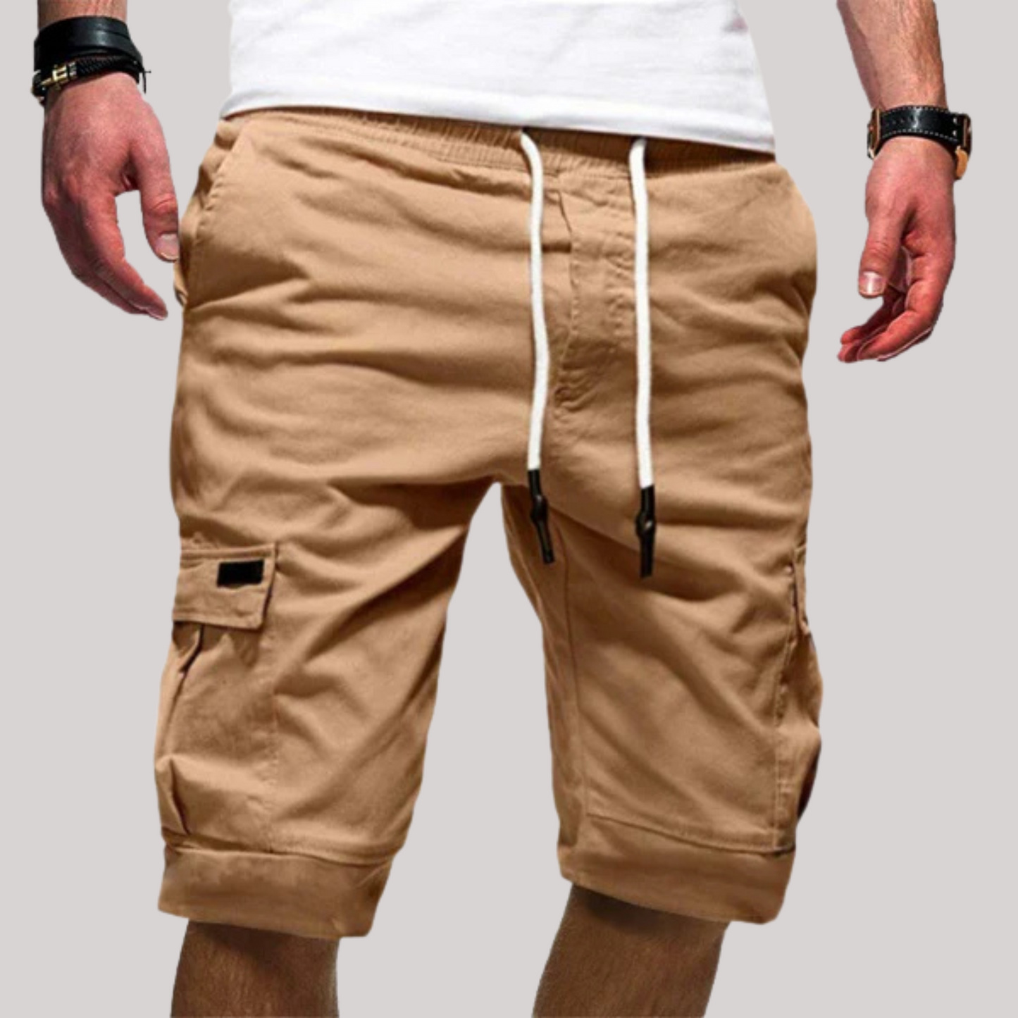 Image of Frederick | Men's Knee Length Cargo Shorts with Drawstring