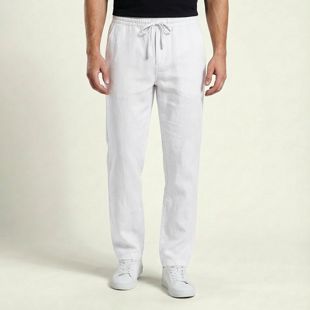 Men's Linen Trousers Lightweight Beige - 
Fashinoza