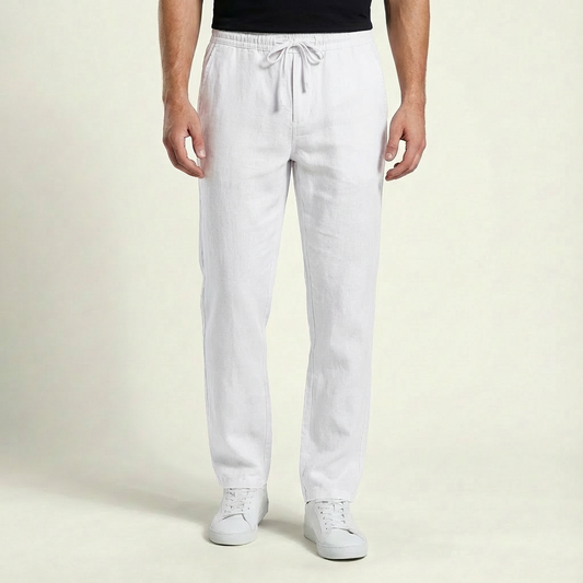 Men's Linen Trousers Lightweight Beige - 
Fashinoza