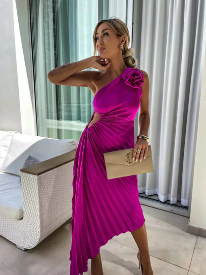 Women's Floral Cocktail Dress Flowy Draped