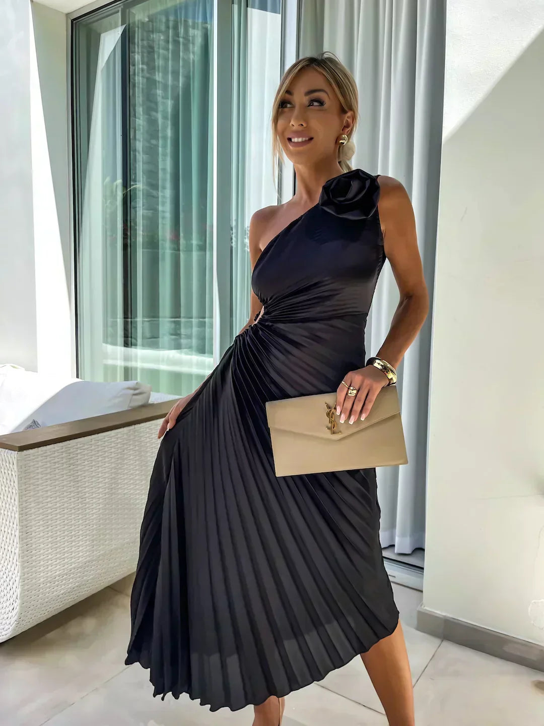 Women's Floral Cocktail Dress Flowy Draped