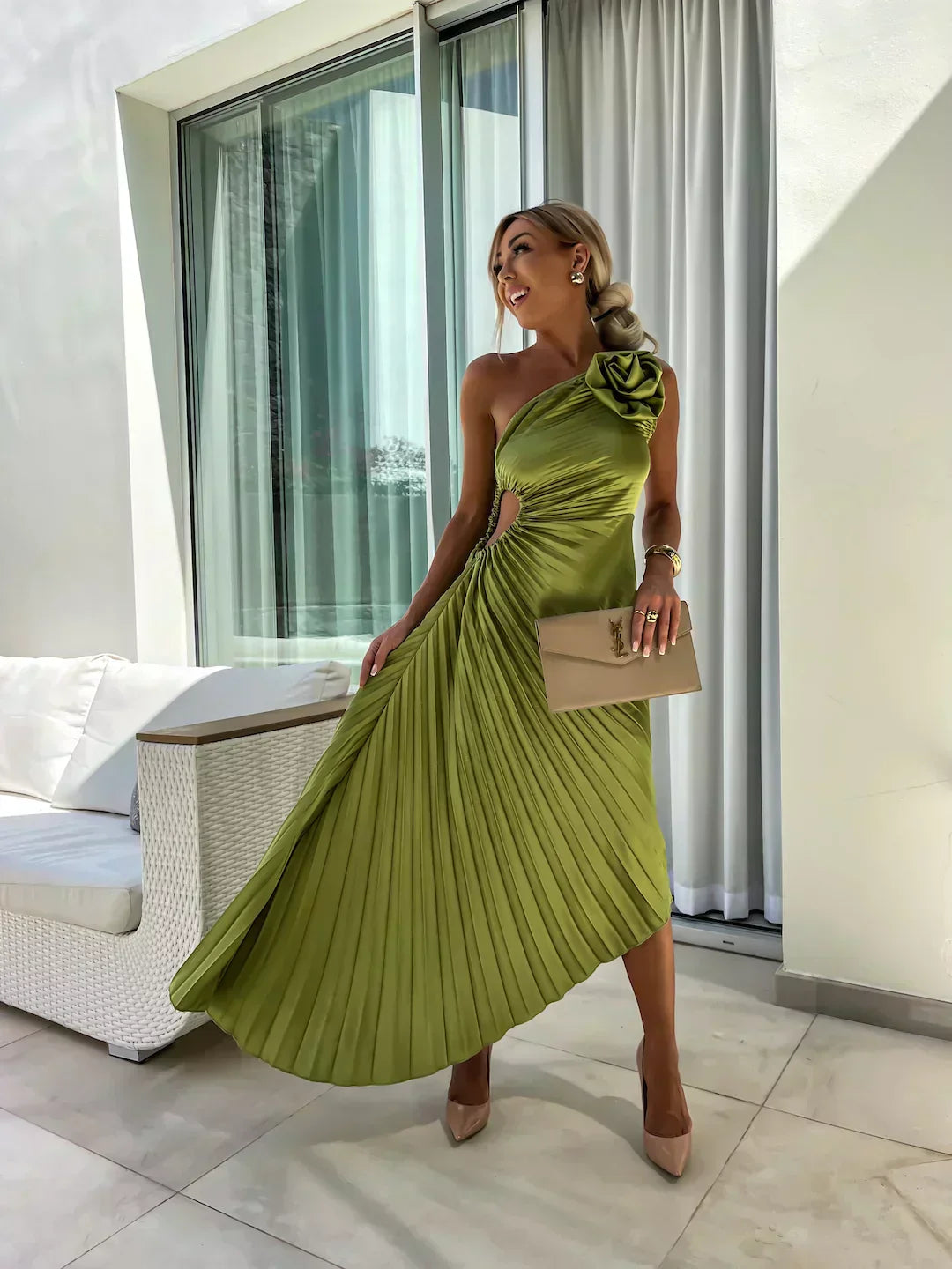 Women's Floral Cocktail Dress Flowy Draped