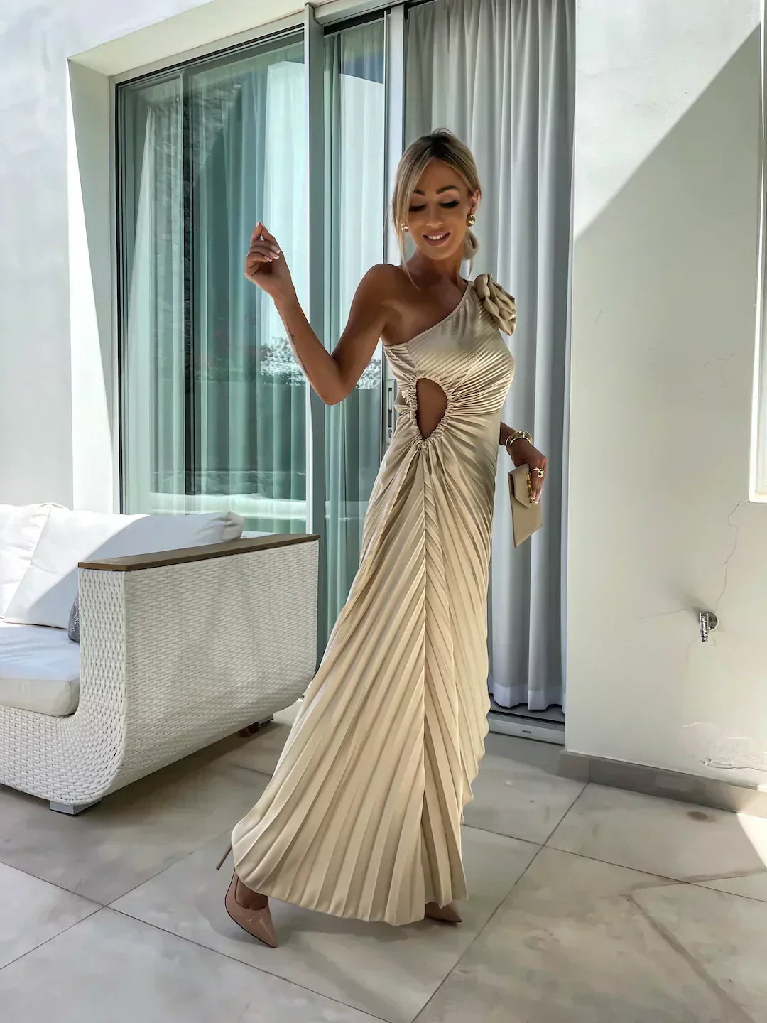 Women's Floral Cocktail Dress Flowy Draped