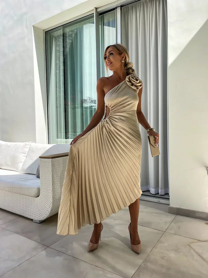 Lizbeth Flower Shoulder Dress