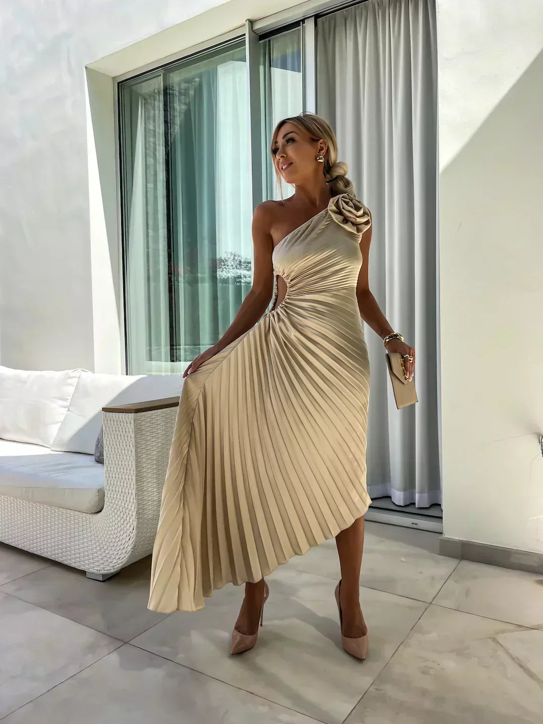 Women's Floral Cocktail Dress Flowy Draped