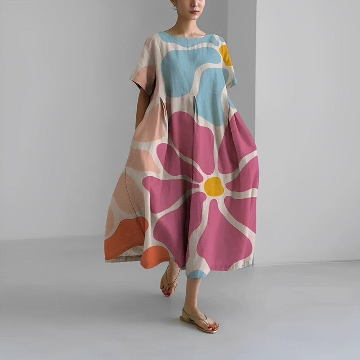 Women's Short Sleeve Printed Midi Dress