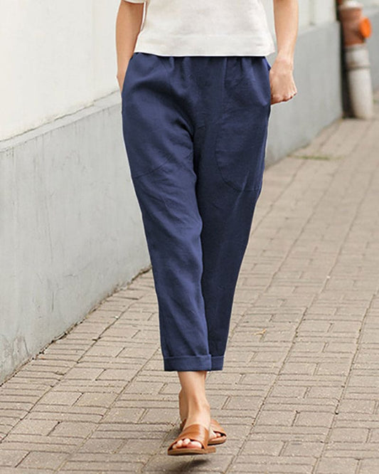 Women's Cropped Elastic Waist Trousers - Fashinoza