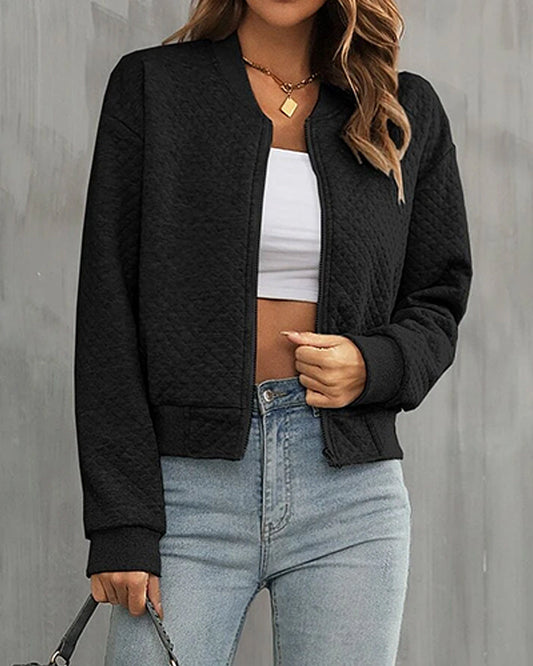 Women's Quilted Bomber Jacket Zip-Up - Fashinoza