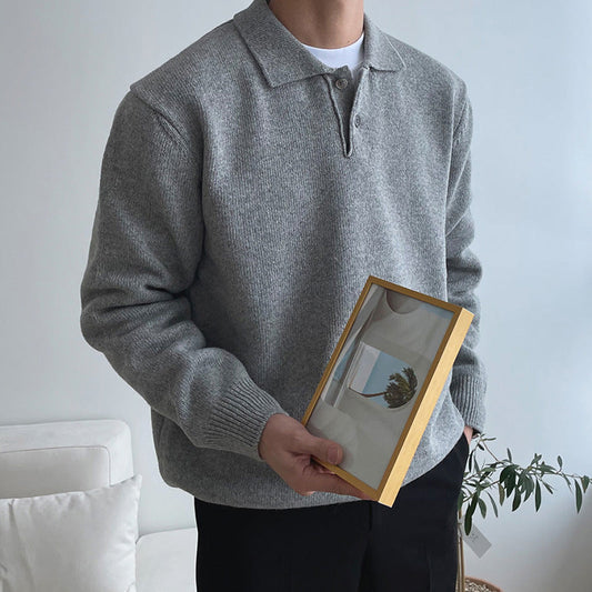 Men's Long Sleeve Polo Knit Sweater - Fashinoza