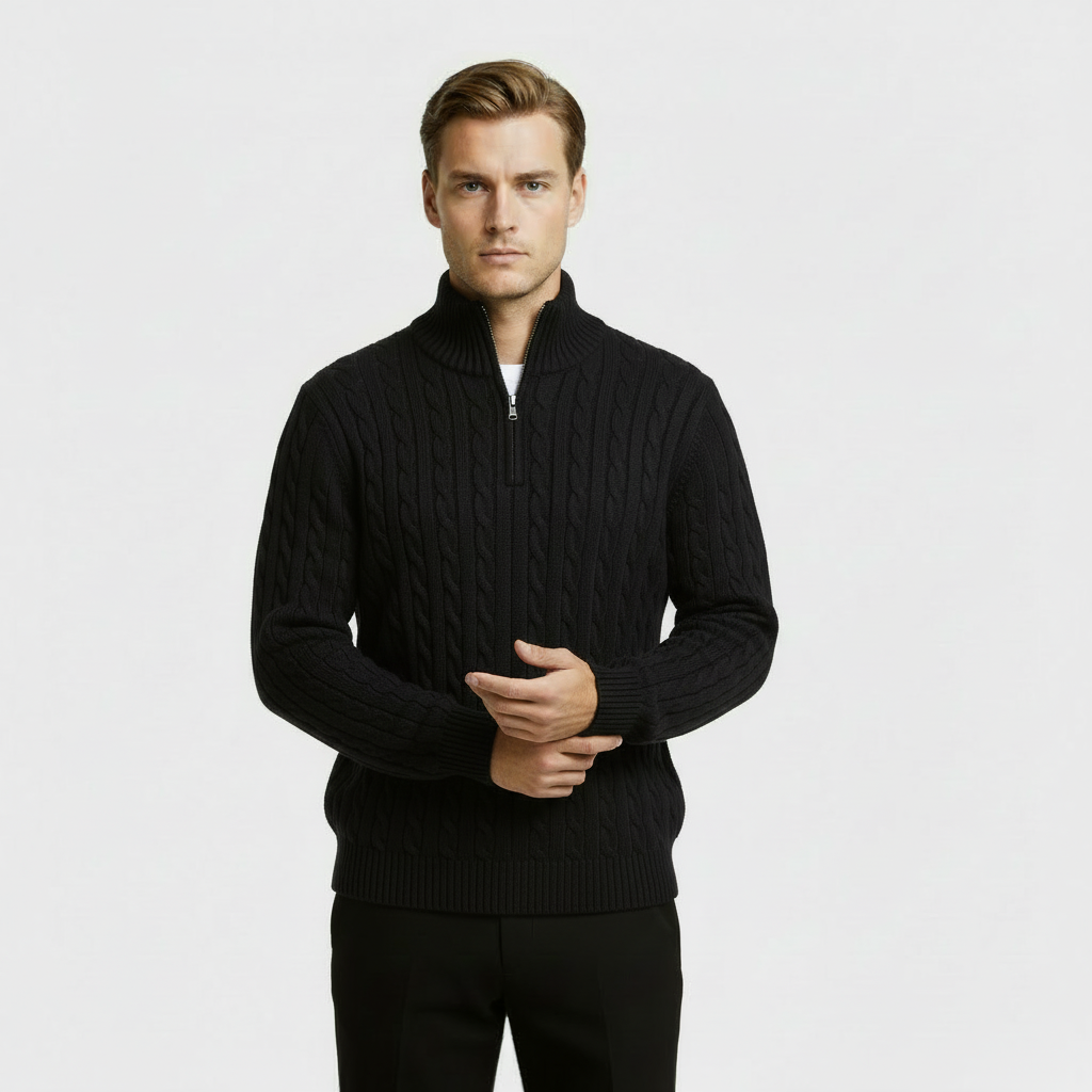 Men's Cable Knit Zip Sweater - Fashinoza
