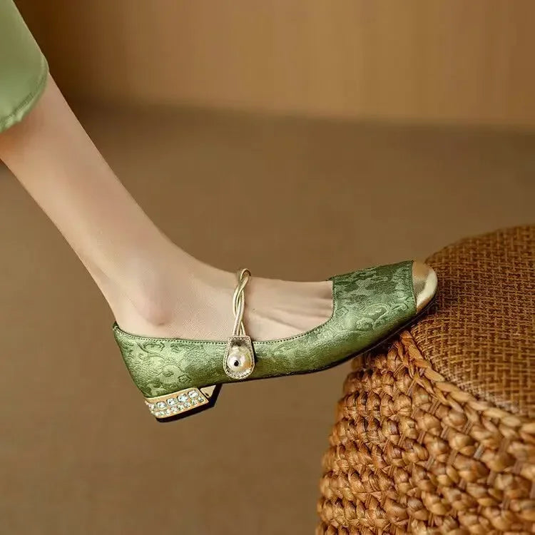 Women's Mary Jane Shoes Pearl Strap Glitter Block Heel