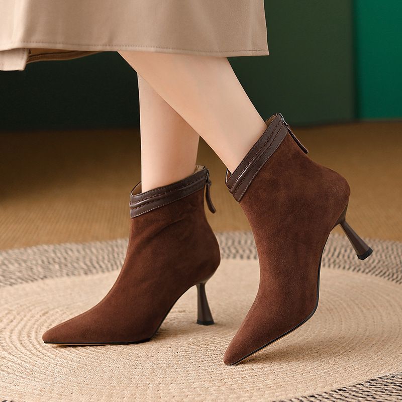 Women's Pointed Toe Ankle Boots Slim Heel