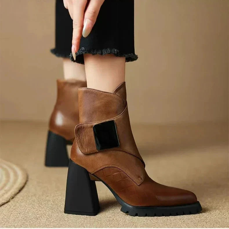 Women's Ankle Boots Square Toe Block Heel
