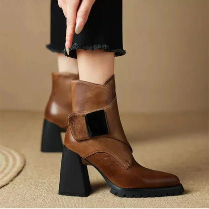 Women's Ankle Boots Square Toe Block Heel