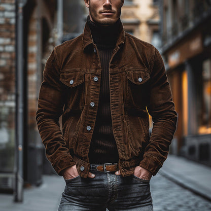 Men's Corduroy Button Down Jacket - Fashinoza