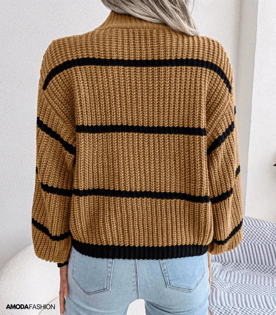 Women's Striped Turtleneck Sweater Long-Sleeved Knitted