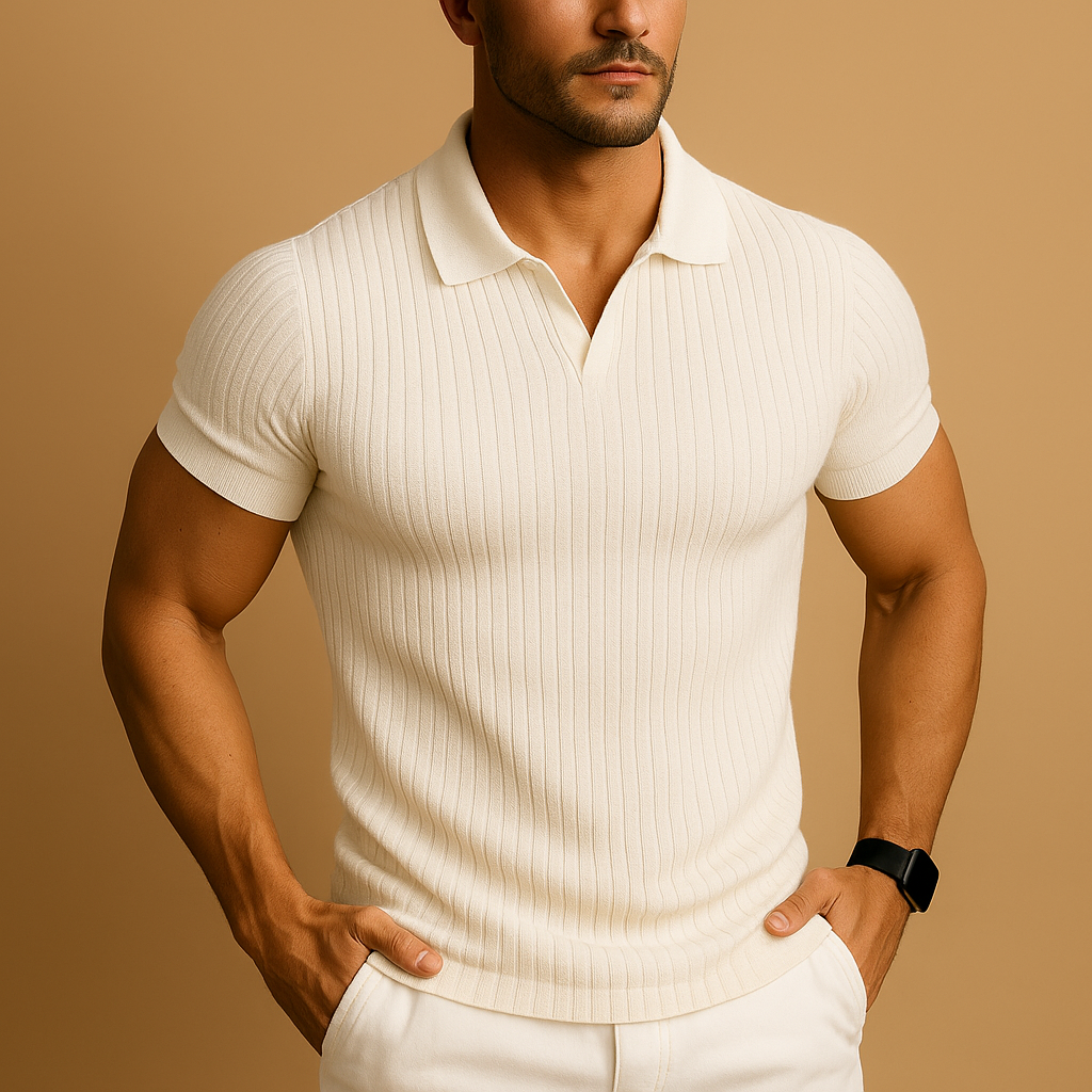 Men's Fitted Polo Short Sleeve V-Neck Shirt - 
Fashinoza