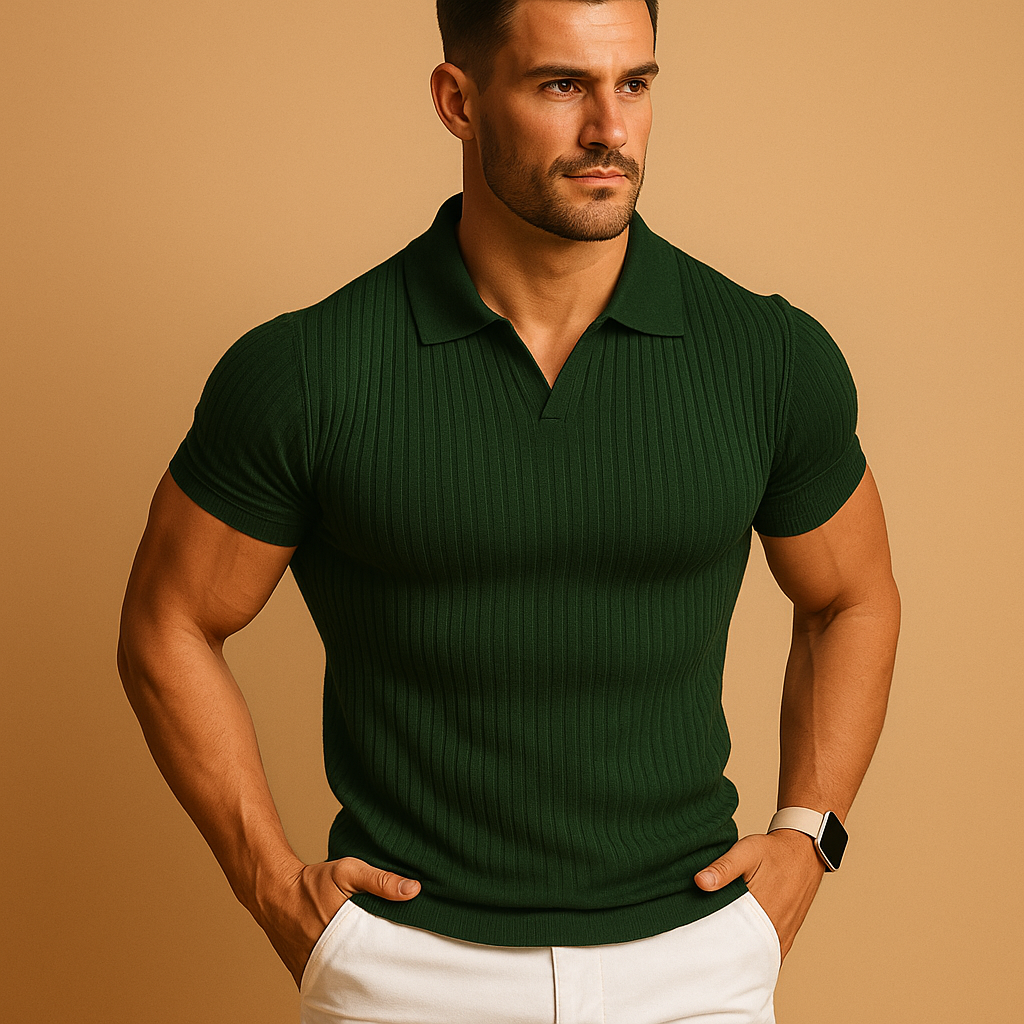 Men's Fitted Polo Short Sleeve V-Neck Shirt