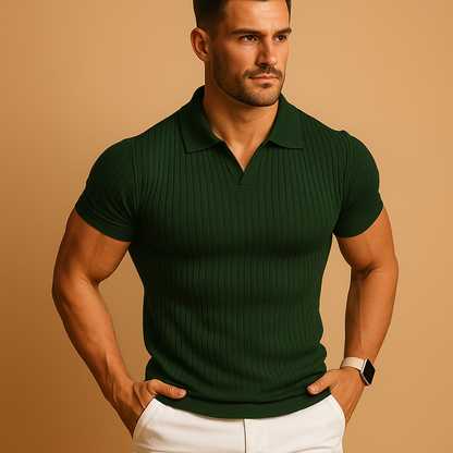 Men's Fitted Polo Short Sleeve V-Neck Shirt