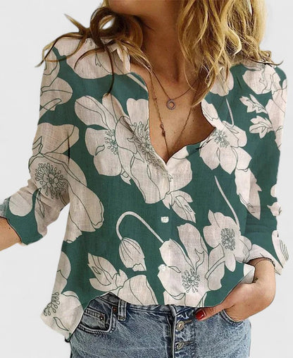 Women's Linen Button Down Shirt Lapel Collar