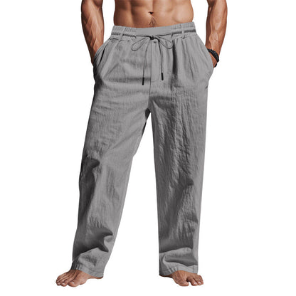 Men's Drawstring Trousers Loose Fit Cotton Beige - Fashinoza