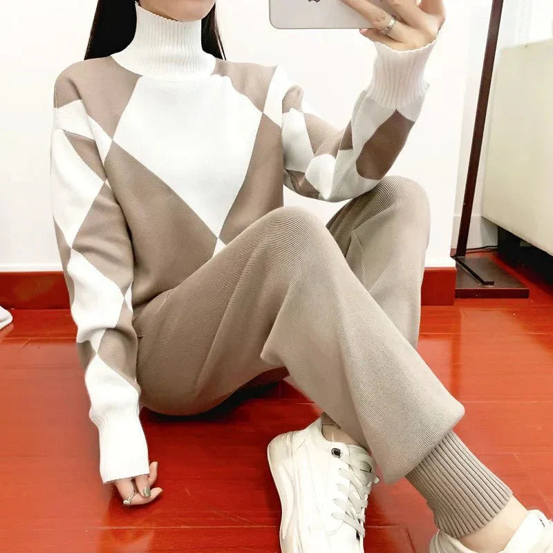 Women's Knit Sweater Set Turtleneck and Jogger Pants