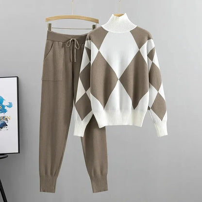 Women's Knit Sweater Set Turtleneck and Jogger Pants - Fashinoza