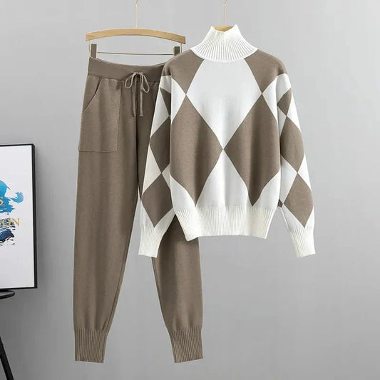 Women's Knit Sweater Set Turtleneck and Jogger Pants - Fashinoza